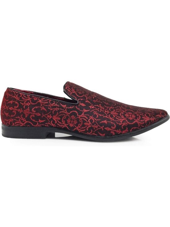 Enzo Romeo Men\'s Red Vintage Satin Silky Floral Loafer Slip On Tuxedo Shoes main image 5